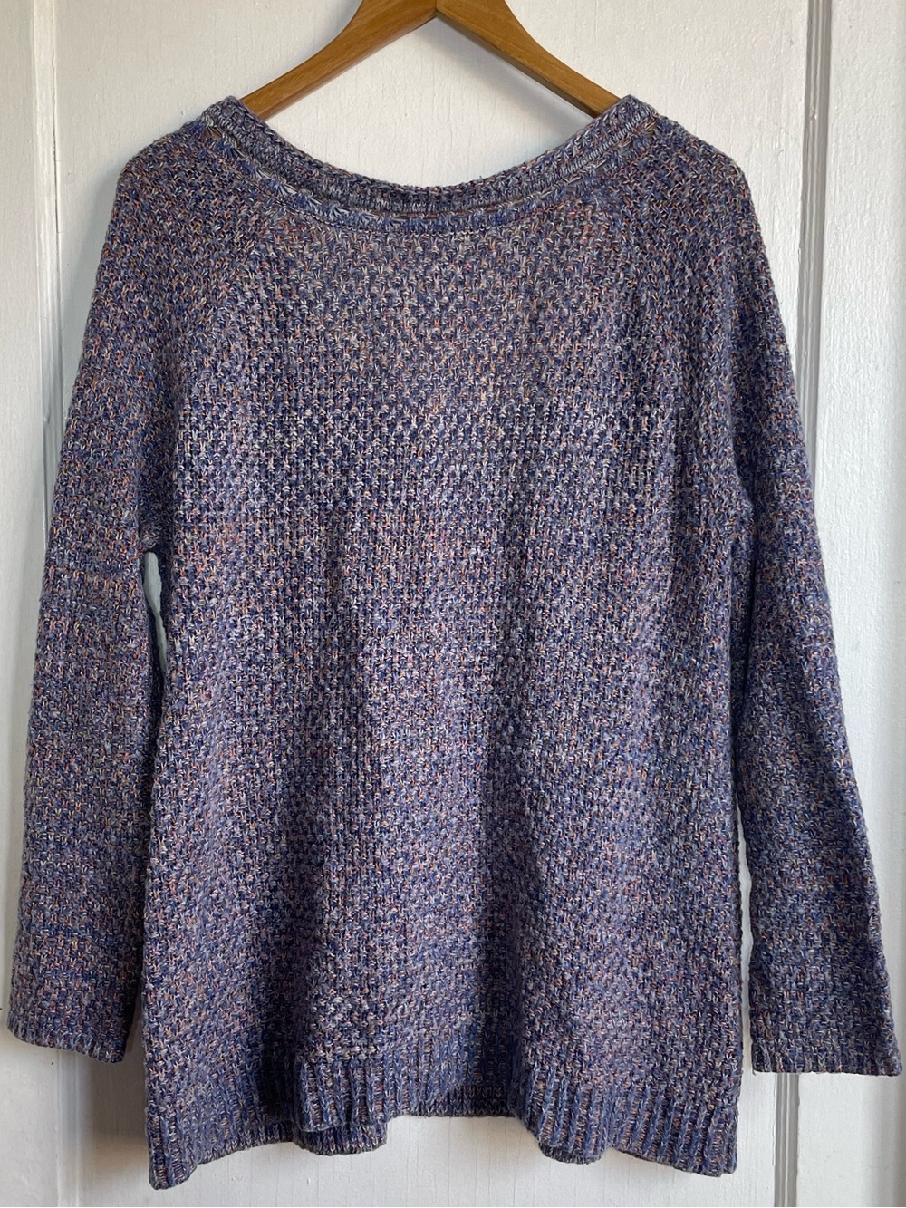 Hinge Anthropologie Marled Chunky Knit Sweater 1 Twist V Back Blue Pink Yellow